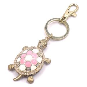 Gold Turtle Keychain with Pink and White Enamel NEW IN PACKAGING